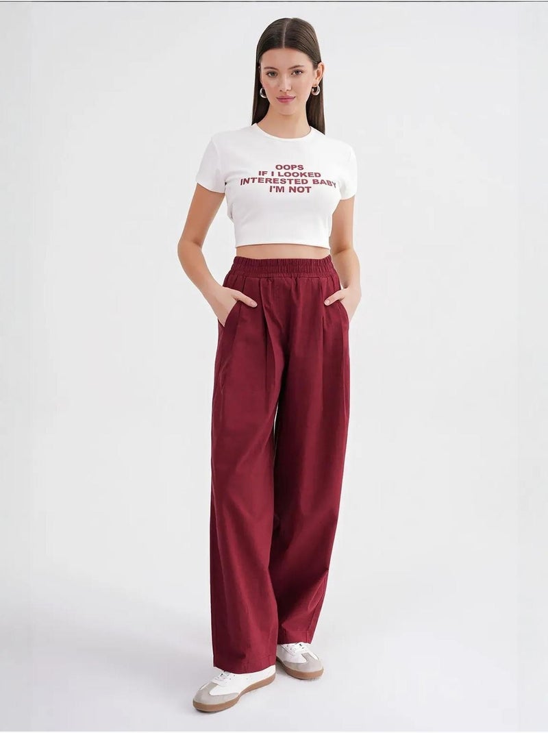 Pantalones rectos de mezcla de lino acanalado con cintura alta mixray Rojo burdeos - Kiabi