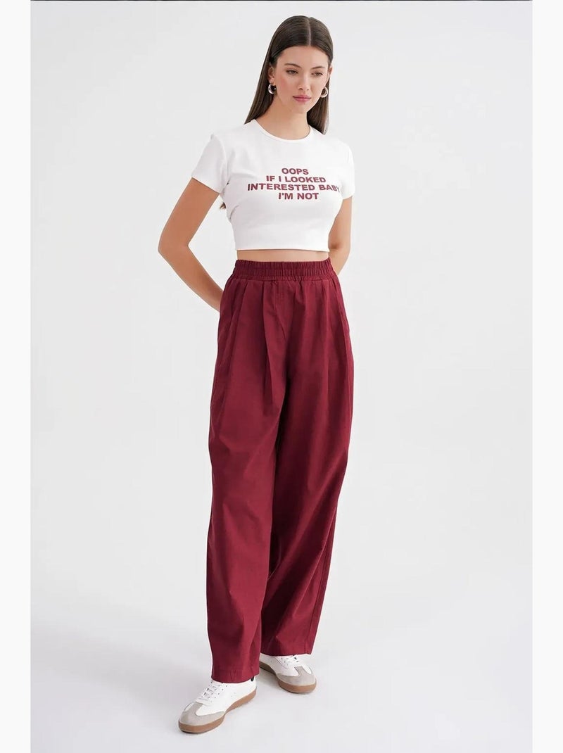 Pantalones rectos de mezcla de lino acanalado con cintura alta mixray Rojo burdeos - Kiabi