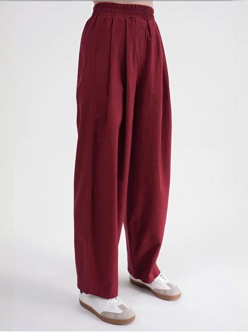 Pantalones rectos de mezcla de lino acanalado con cintura alta mixray - Kiabi Pantalones rectos de mezcla de lino acanalado con cintura alta mixray - Kiabi