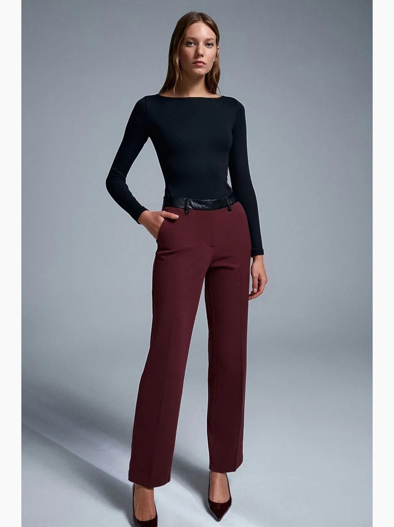 Pantalones rectos de polipiel para mujer dilvin Rojo burdeos - Kiabi