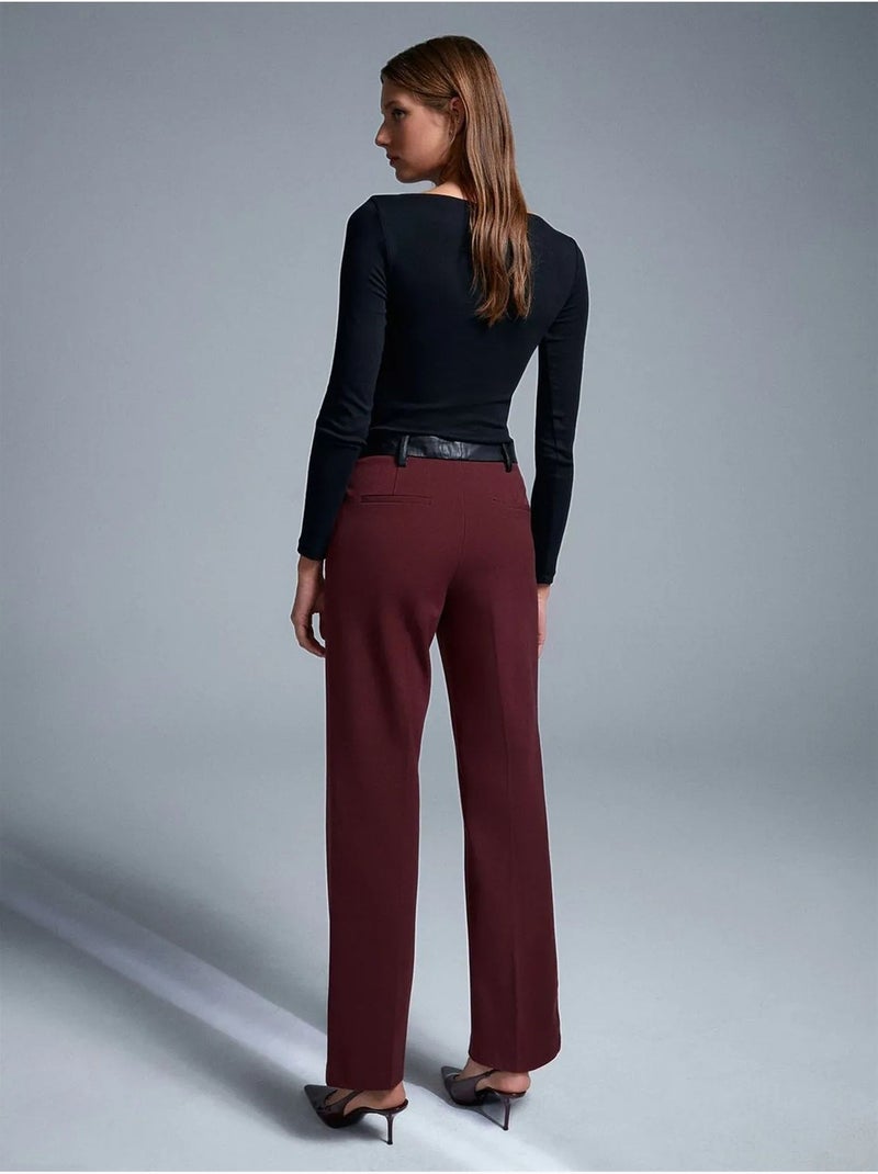 Pantalones rectos de polipiel para mujer Rojo burdeos - Kiabi