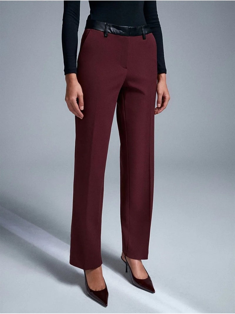 Pantalones rectos de polipiel para mujer Rojo burdeos - Kiabi