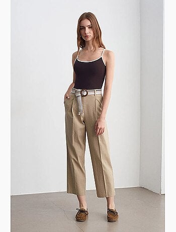 Pantalones rectos plisados con cinturón dilvin