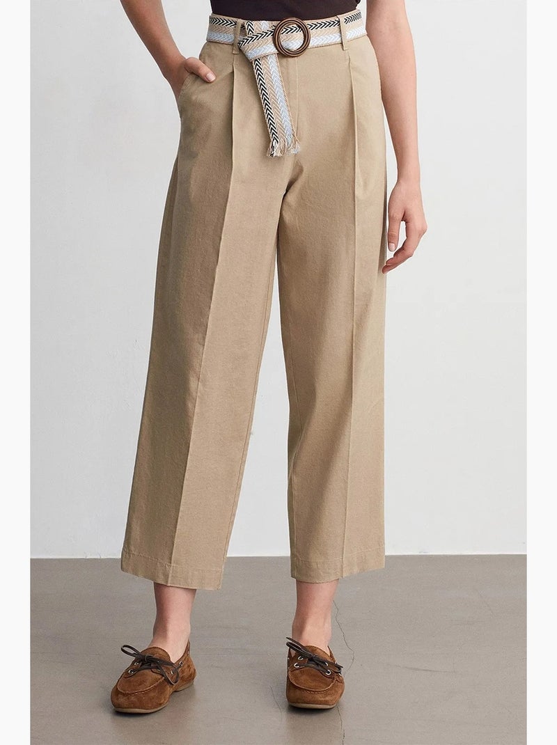 Pantalones rectos plisados con cinturón dilvin Beige arcilla - Kiabi