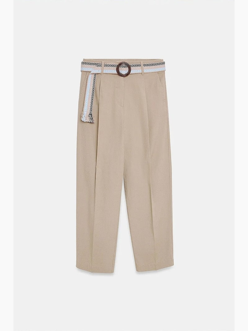 Pantalones rectos plisados con cinturón dilvin Beige arcilla - Kiabi