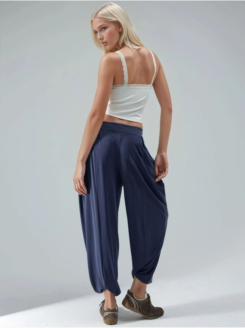 Pantalones salwar de cintura alta y pierna ancha busem Azul marino - Kiabi