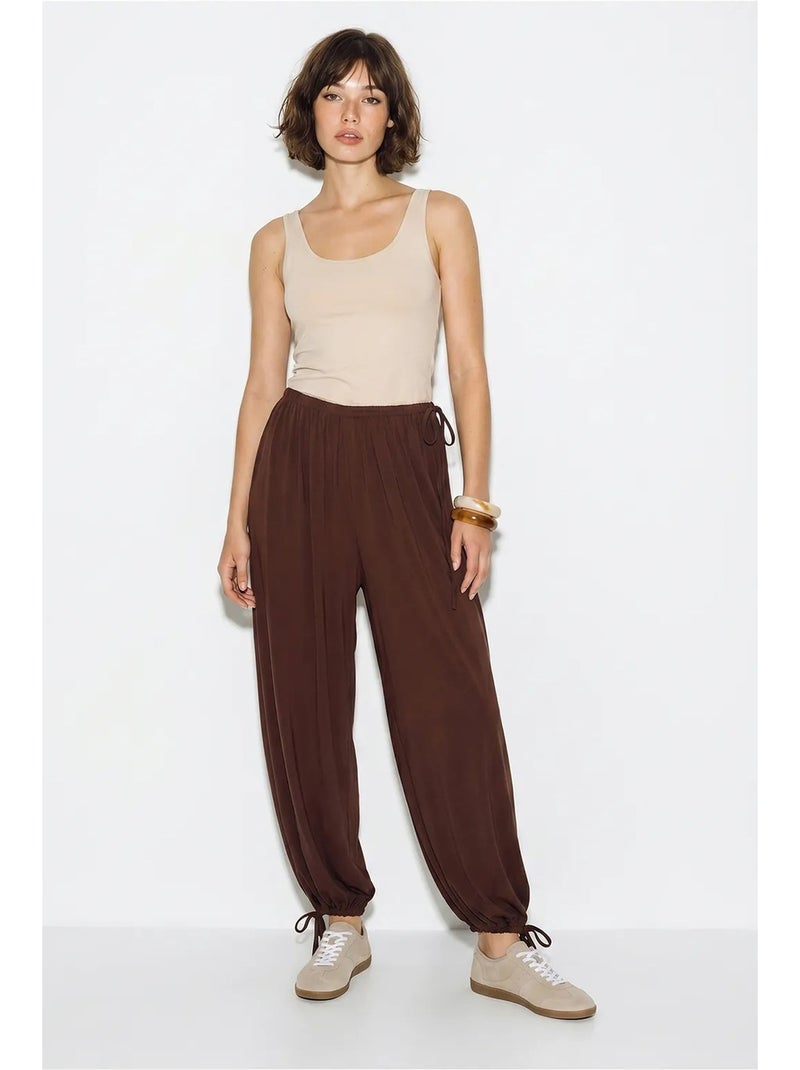 Pantalones salwar de mujer hasta el tobillo con cintura de lazo lucci Marrón chocolate - Kiabi