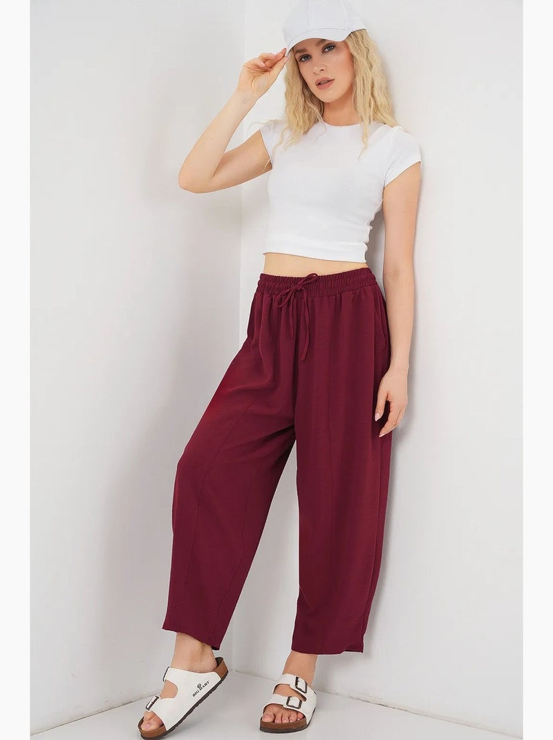Pantalones salwar texturizados hasta el tobillo con cintura con cordón bdart Rojo burdeos - Kiabi