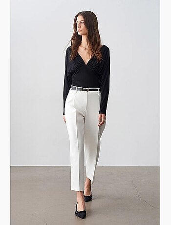 Pantalones sastre plisados de pierna recta para mujer dilvin