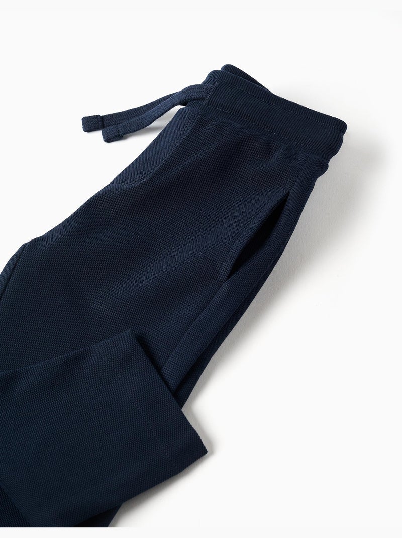 Pantalones slim de piqué de algodón con cordón Azul oscuro - Kiabi