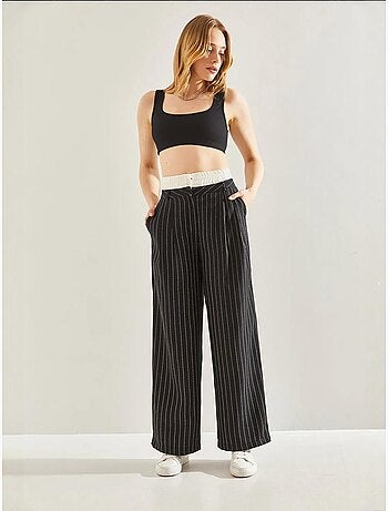Pantalones tejidos a rayas con detalle en la cintura en contraste lucci