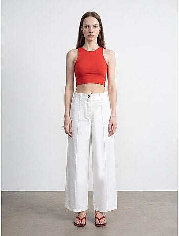 Pantalones tejidos de cintura alta y pernera ancha dilvin