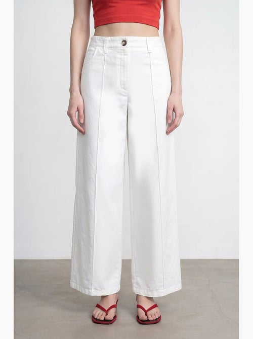 Pantalones tejidos de cintura alta y pernera ancha dilvin - Kiabi Pantalones tejidos de cintura alta y pernera ancha dilvin - Kiabi