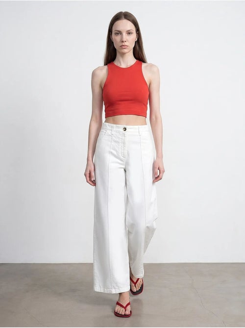 Pantalones tejidos de cintura alta y pernera ancha dilvin - Kiabi Pantalones tejidos de cintura alta y pernera ancha dilvin - Kiabi