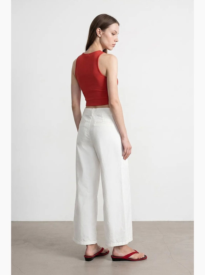 Pantalones tejidos de cintura alta y pernera ancha dilvin Blanco - Kiabi