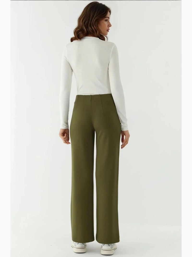 Pantalones texturizados de cintura alta y pierna ancha hiccup Caqui - Kiabi