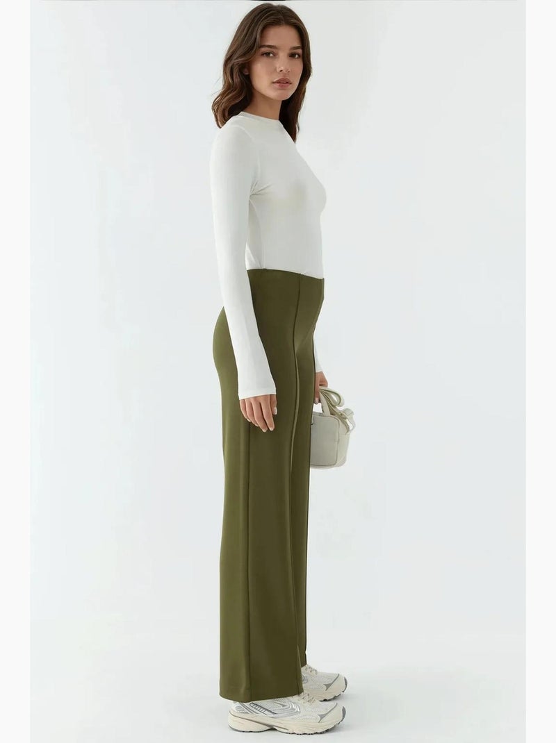 Pantalones texturizados de cintura alta y pierna ancha hiccup Caqui - Kiabi