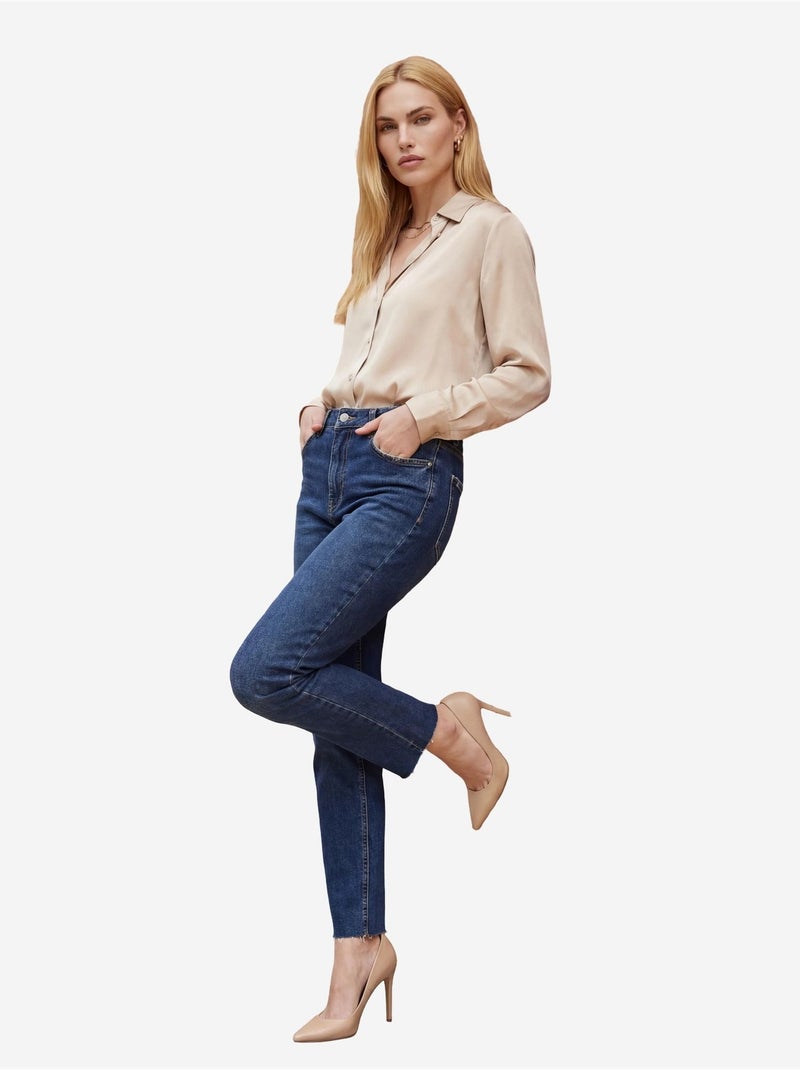 Pantalones vaqueros ajustados de talle alto y pierna estrecha con cremallera my fashion Azul agua - Kiabi