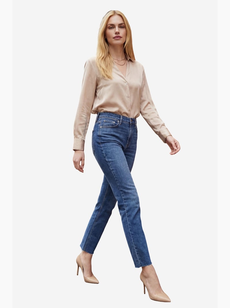 Pantalones vaqueros ajustados de talle alto y pierna estrecha con cremallera my fashion Azul agua - Kiabi
