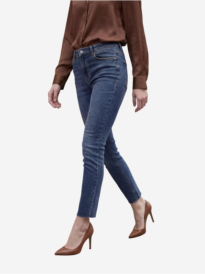 Pantalones vaqueros ajustados de talle alto y pierna estrecha con cremallera my fashion Azul oscuro - Kiabi