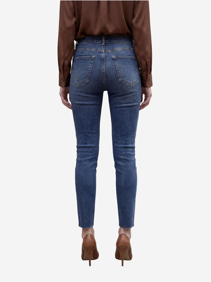 Pantalones vaqueros ajustados de talle alto y pierna estrecha con cremallera my fashion Azul oscuro - Kiabi