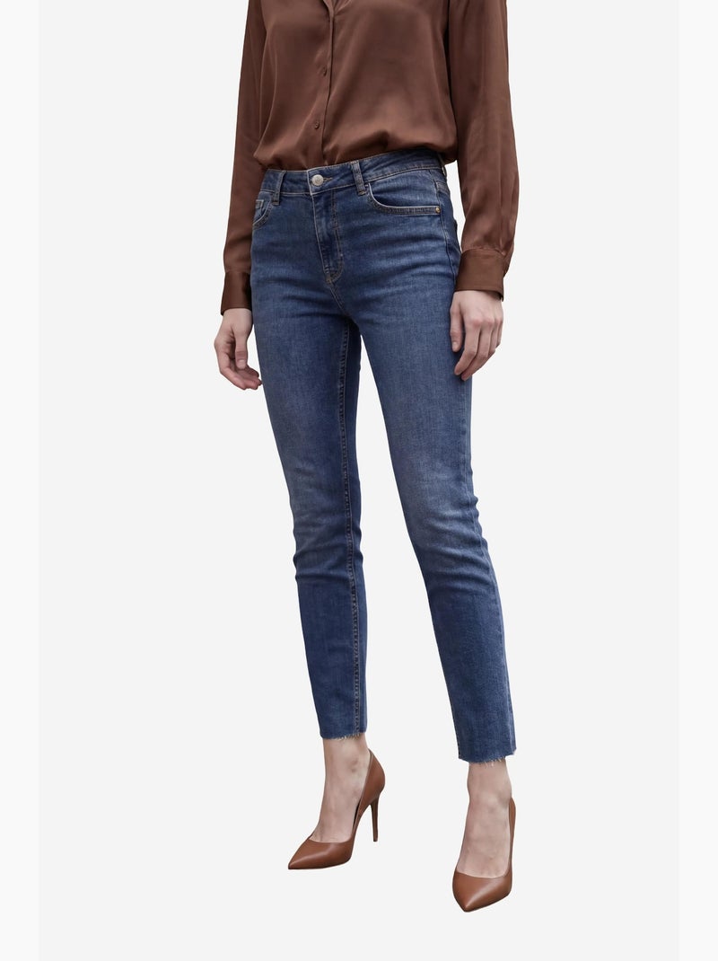 Pantalones vaqueros ajustados de talle alto y pierna estrecha con cremallera my fashion Azul oscuro - Kiabi