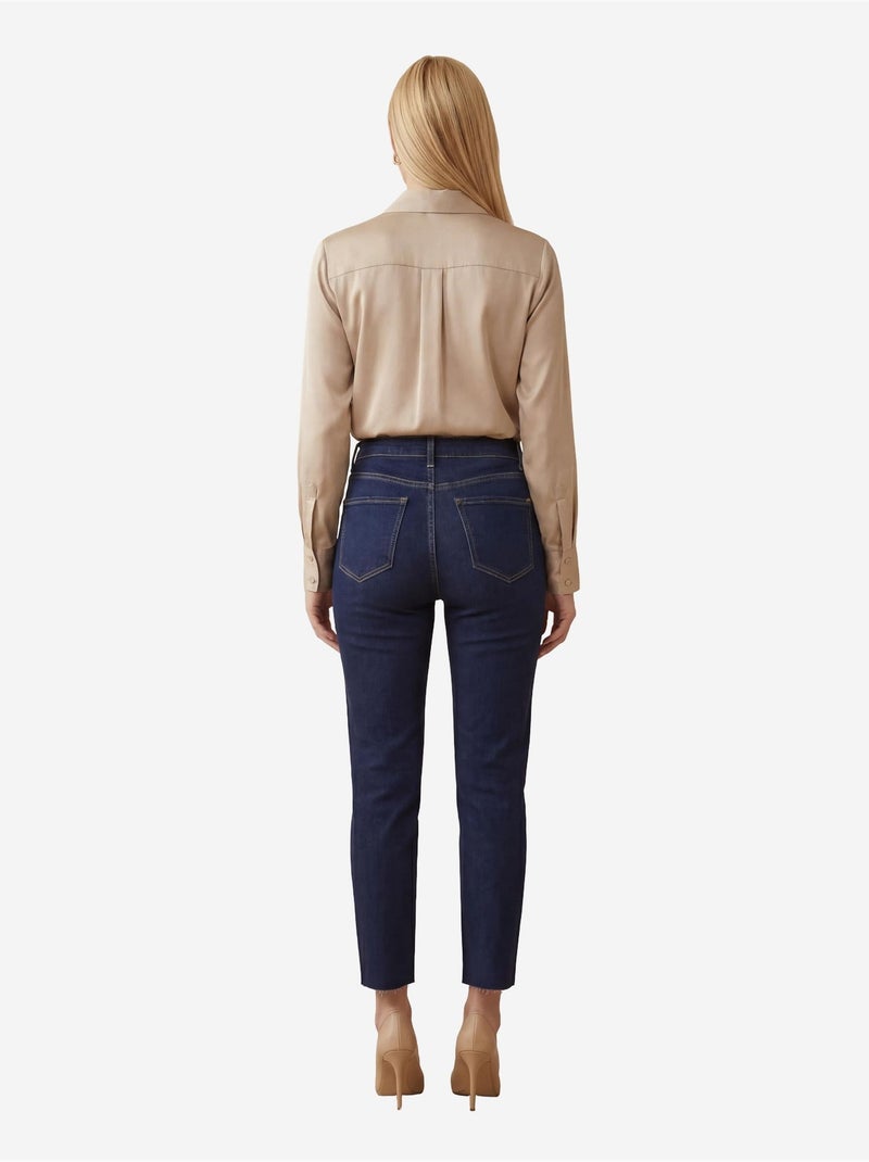 Pantalones vaqueros ajustados de talle alto y pierna estrecha con cremallera my fashion Azul ultramar - Kiabi