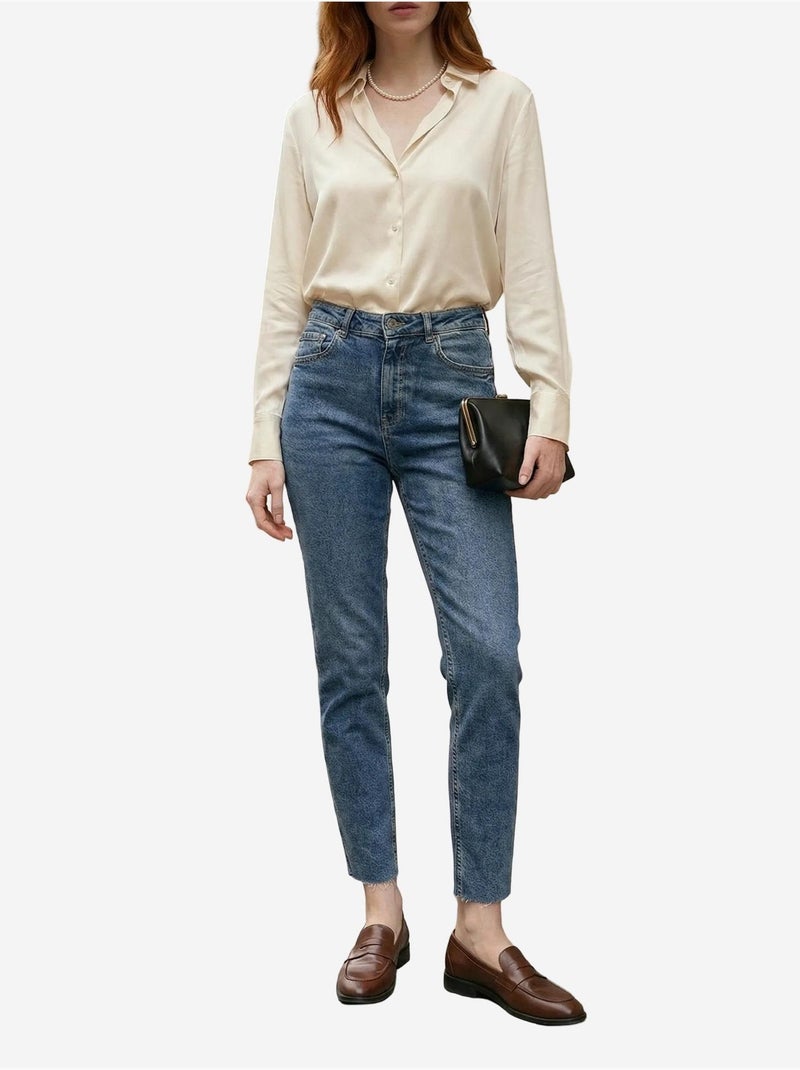 Pantalones vaqueros ajustados de talle alto y pierna estrecha con cremallera my fashion Azul zafiro - Kiabi