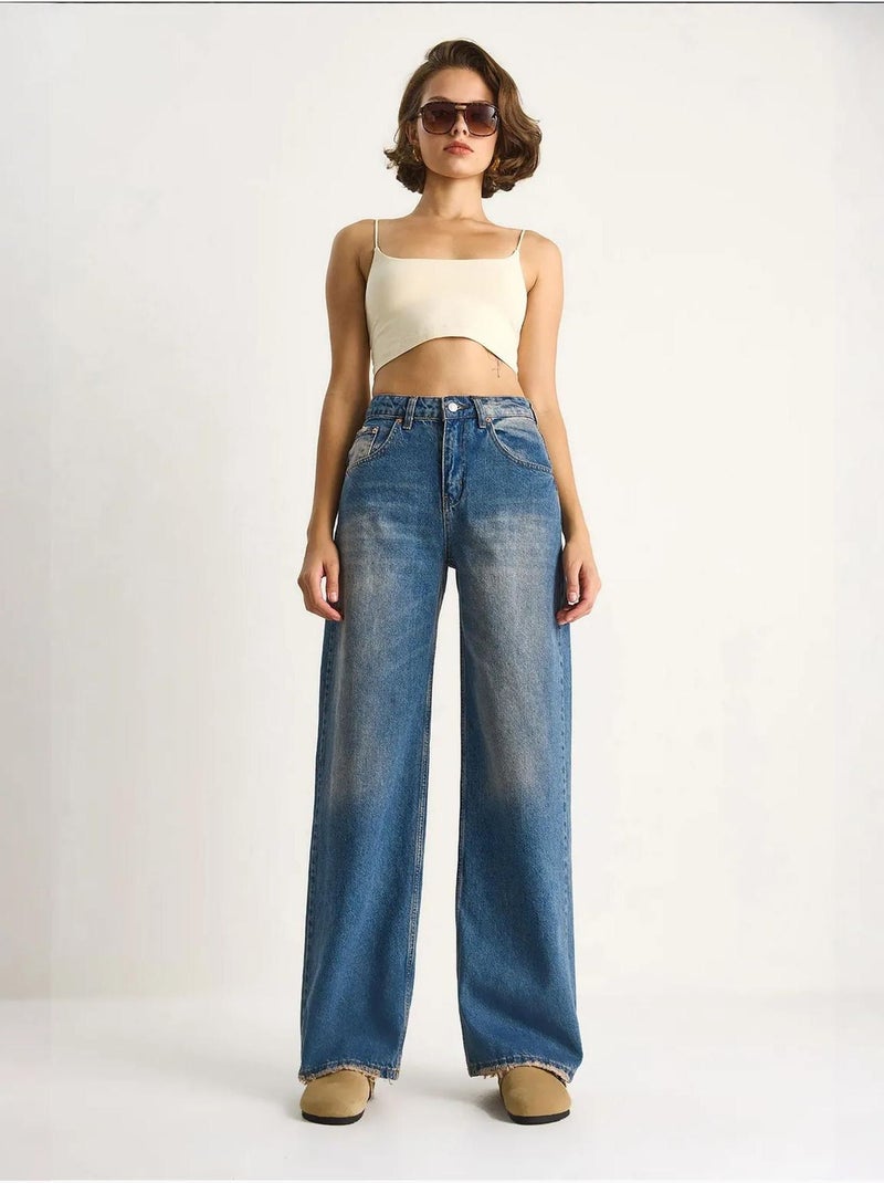 Pantalones vaqueros de cintura alta y pierna ancha lucci Azul claro - Kiabi