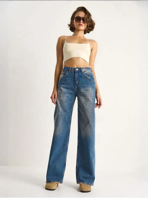 Pantalones vaqueros de cintura alta y pierna ancha lucci - Kiabi