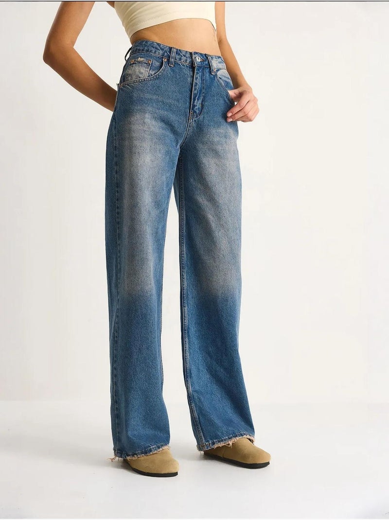 Pantalones vaqueros de cintura alta y pierna ancha lucci Azul claro - Kiabi