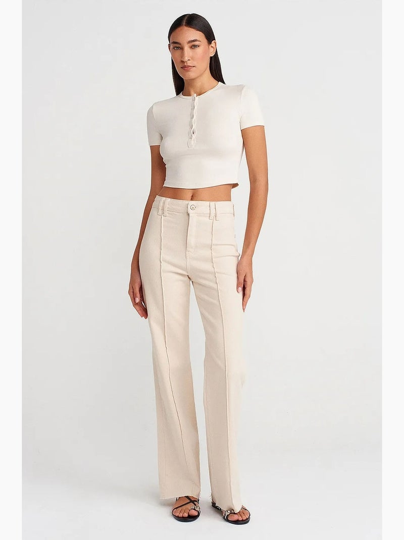 Pantalones vaqueros de mujer de cintura alta y pernera ancha dilvin Blanco roto - Kiabi
