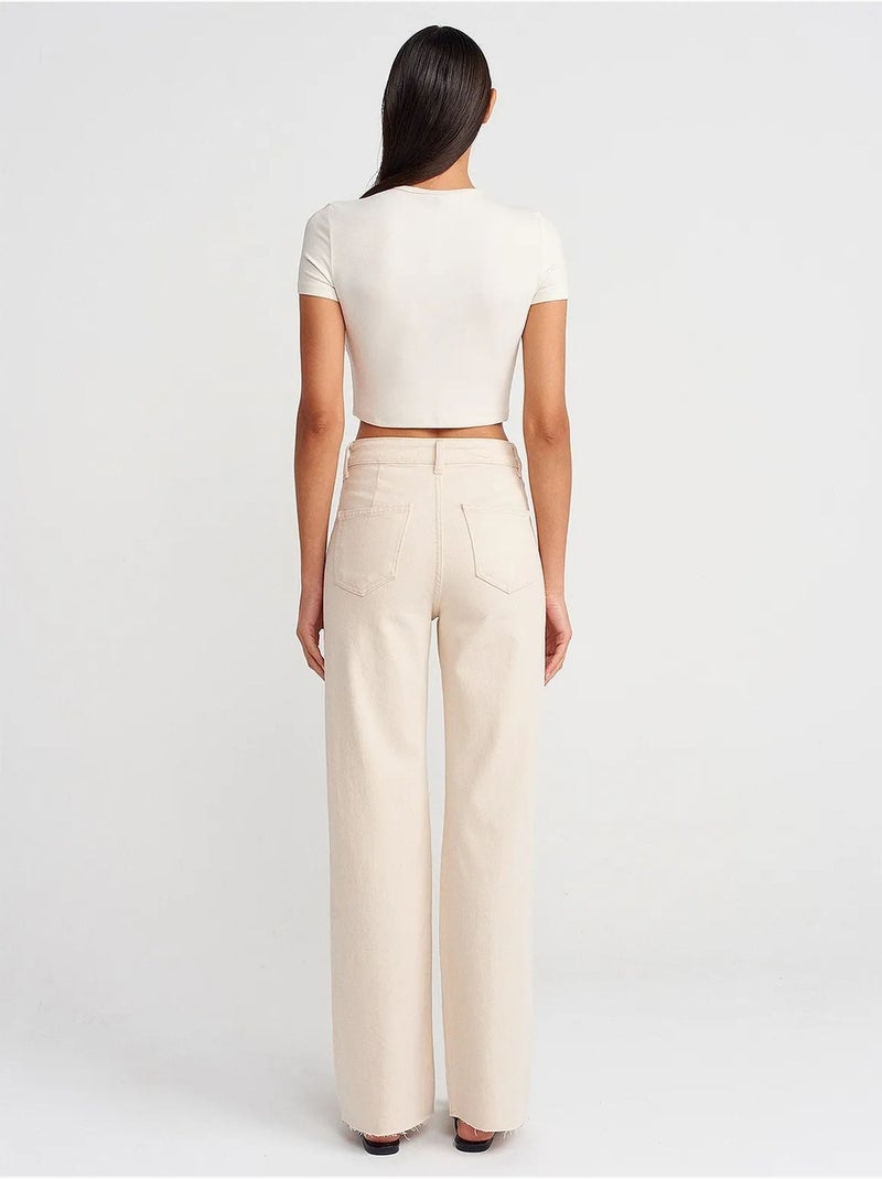 Pantalones vaqueros de mujer de cintura alta y pernera ancha dilvin Blanco roto - Kiabi