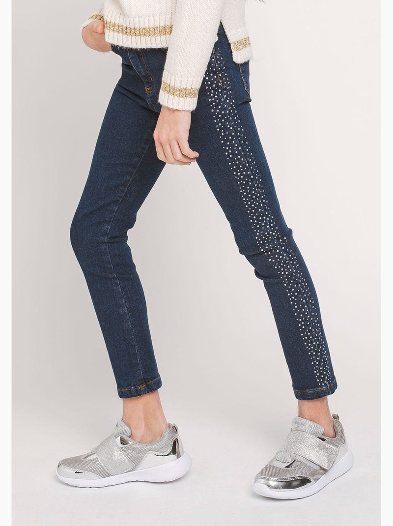 Pantalones vaqueros de niña con detalles de pedrería Azul marino - Kiabi
