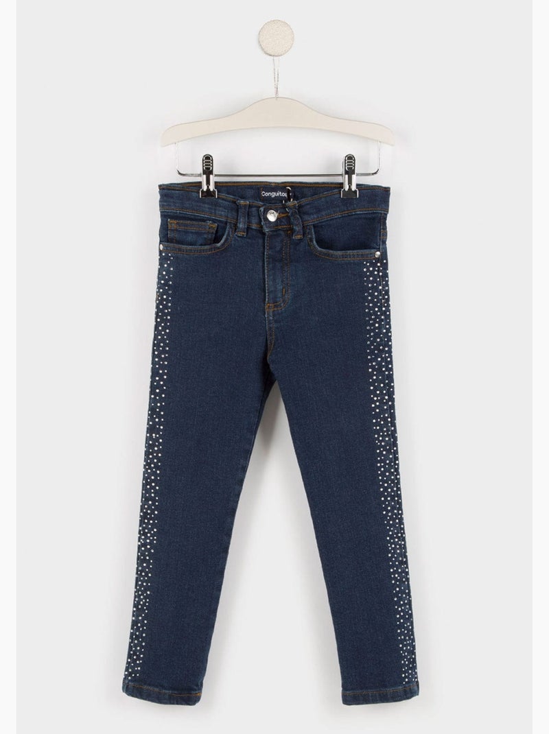 Pantalones vaqueros de niña con detalles de pedrería Azul marino - Kiabi