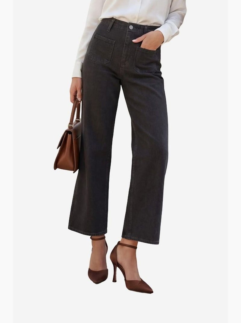 Pantalones vaqueros de talle alto con cremallera my fashion Negro - Kiabi