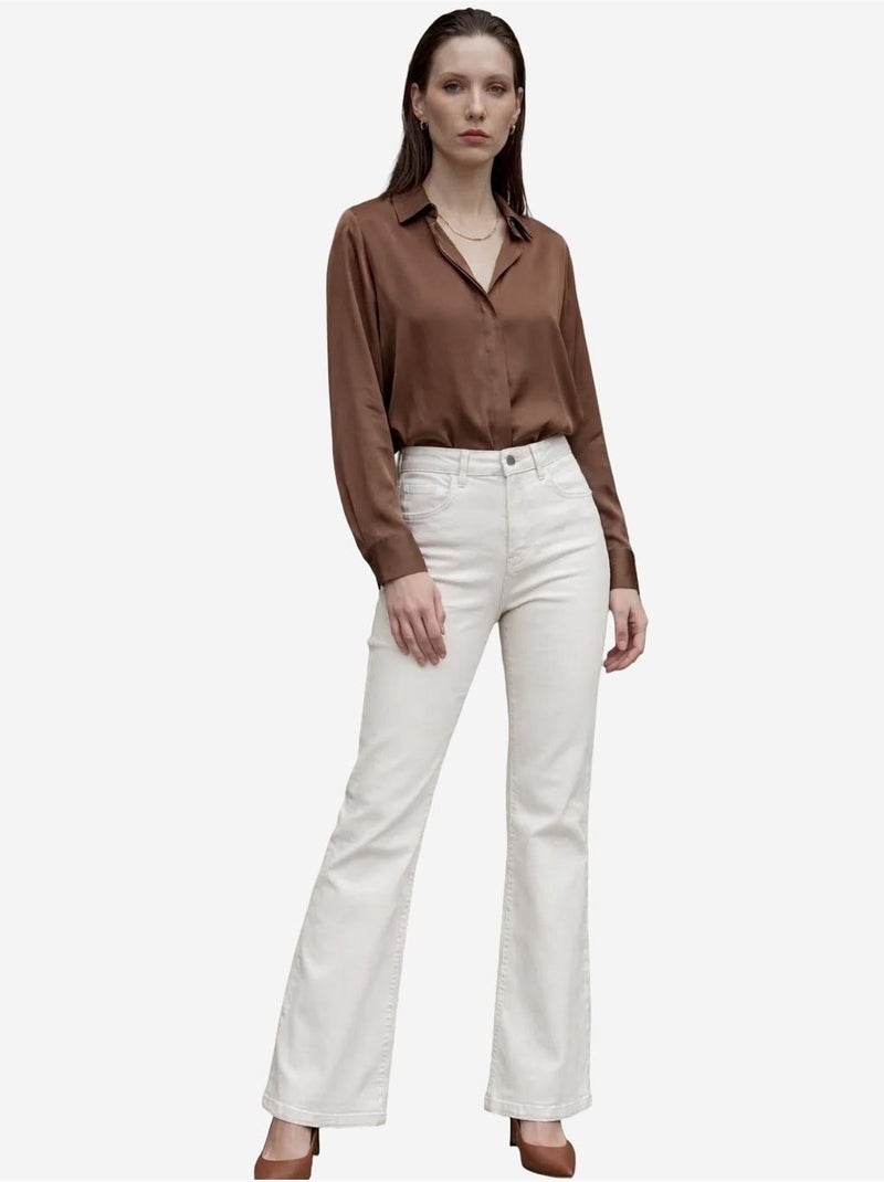 Pantalones vaqueros de talle alto y pierna acampanada con bolsillos my fashion Crema - Kiabi