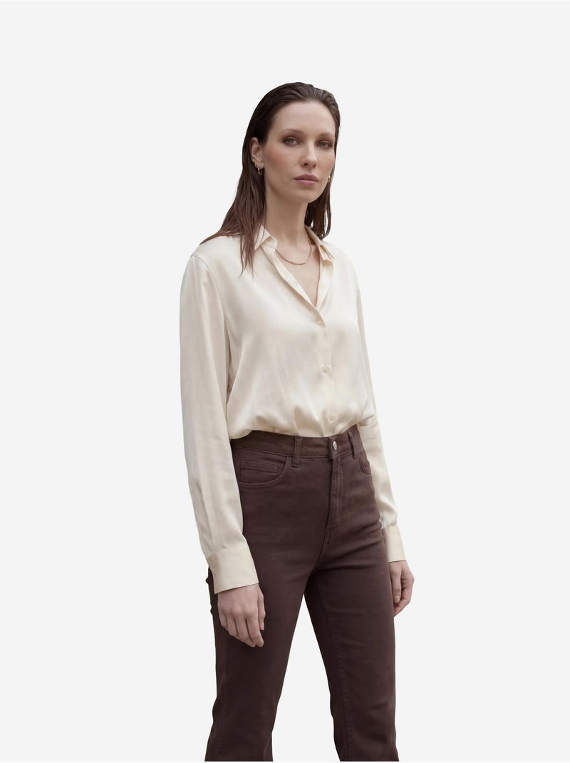 Pantalones vaqueros de talle alto y pierna acampanada con bolsillos my fashion Marrón oscuro - Kiabi