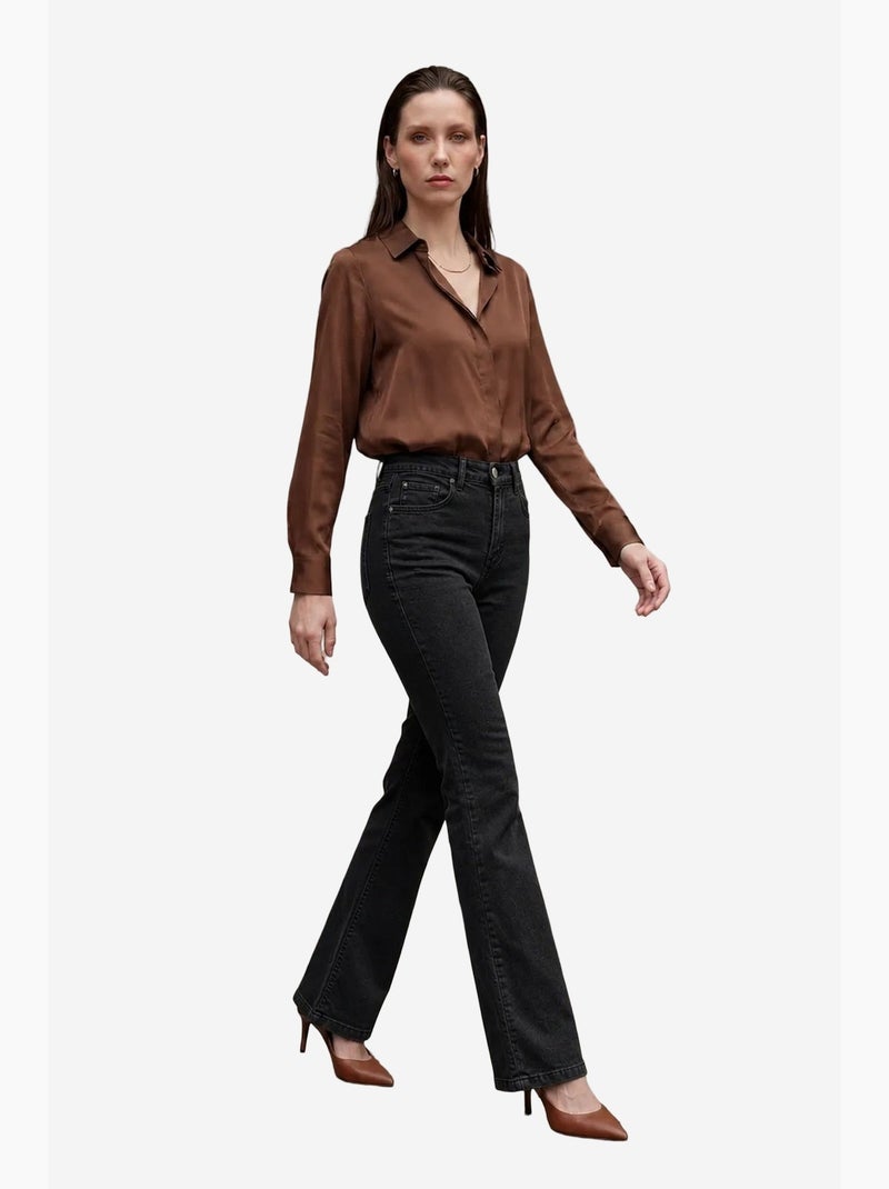 Pantalones vaqueros de talle alto y pierna acampanada con bolsillos my fashion Negro - Kiabi