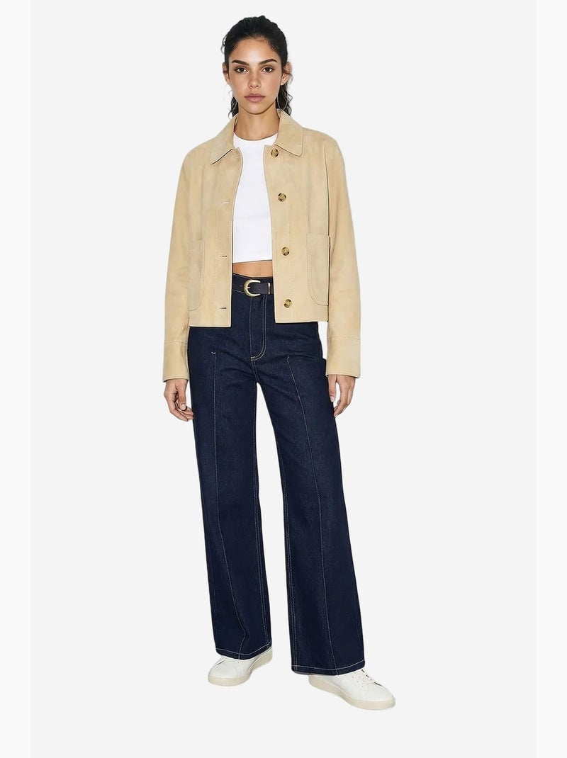Pantalones vaqueros de tiro alto y pernera ancha con cinturón lucci Azul marino - Kiabi