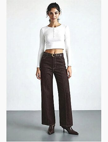 Pantalones vaqueros de tiro alto y pernera ancha con cinturón lucci