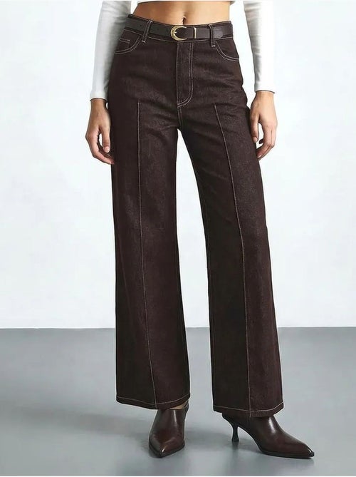 Pantalones vaqueros de tiro alto y pernera ancha con cinturón lucci - Kiabi Pantalones vaqueros de tiro alto y pernera ancha con cinturón lucci - Kiabi