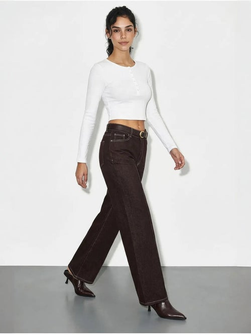 Pantalones vaqueros de tiro alto y pernera ancha con cinturón lucci - Kiabi Pantalones vaqueros de tiro alto y pernera ancha con cinturón lucci - Kiabi