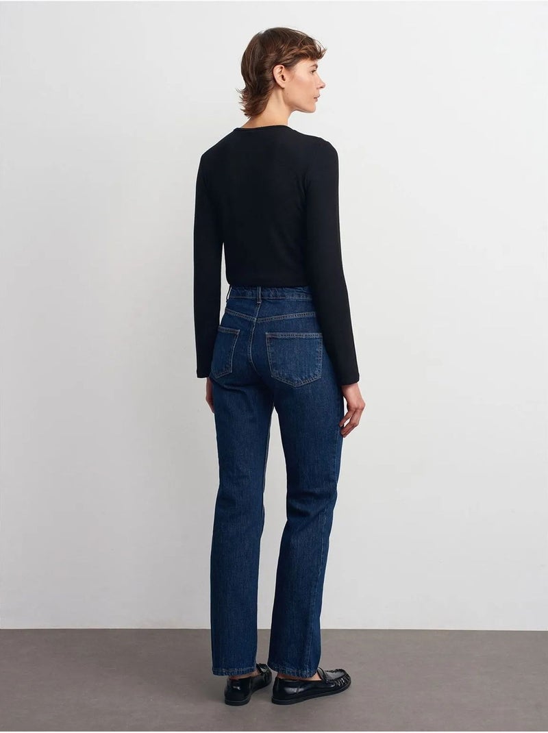 Pantalones vaqueros de tiro alto y pernera recta dilvin Azul zafiro - Kiabi