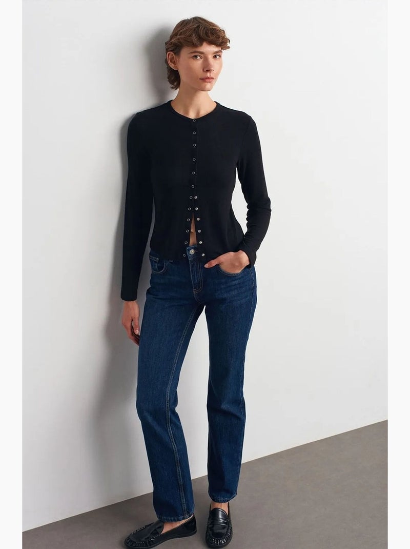 Pantalones vaqueros de tiro alto y pernera recta dilvin Azul zafiro - Kiabi