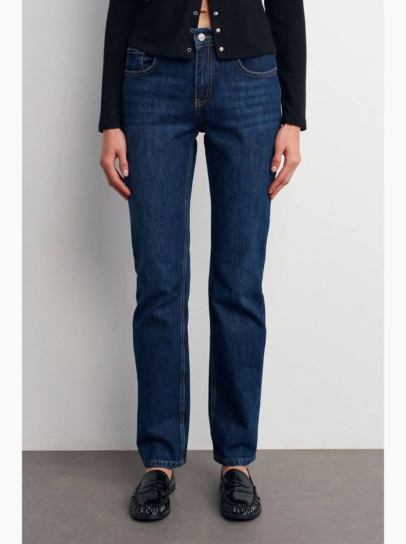 Pantalones vaqueros de tiro alto y pernera recta dilvin Azul zafiro - Kiabi