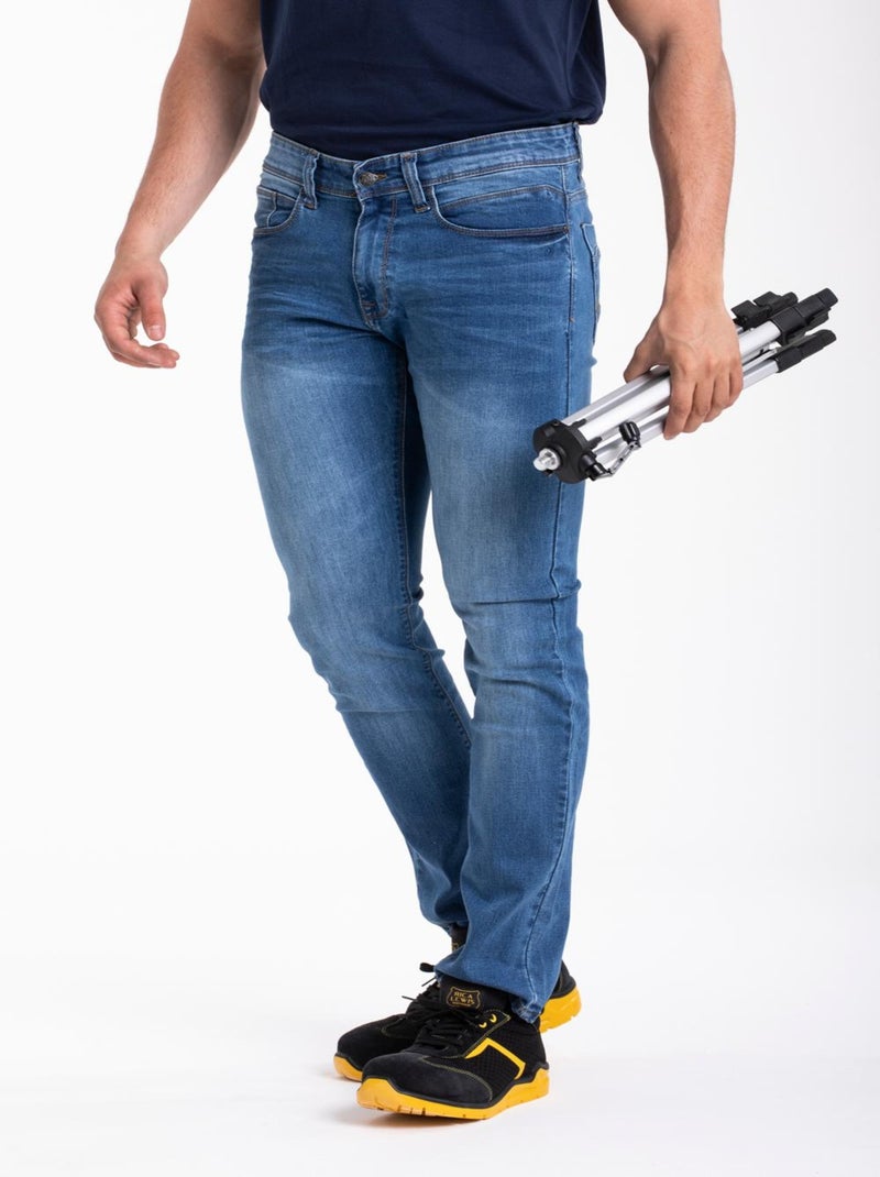 Pantalones vaqueros de trabajo corte recto ajustado elástico super stone lavado WORK1 'Rica Lewis' Azul - Kiabi