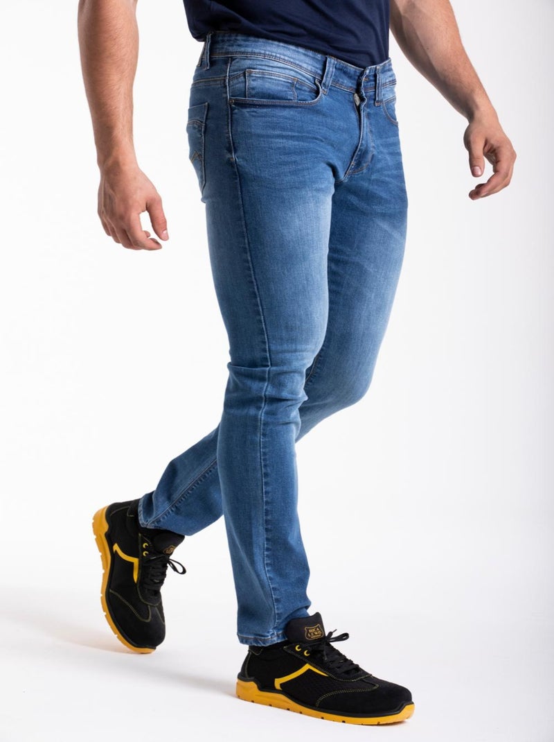 Pantalones vaqueros de trabajo corte recto ajustado elástico super stone lavado WORK1 'Rica Lewis' Azul - Kiabi