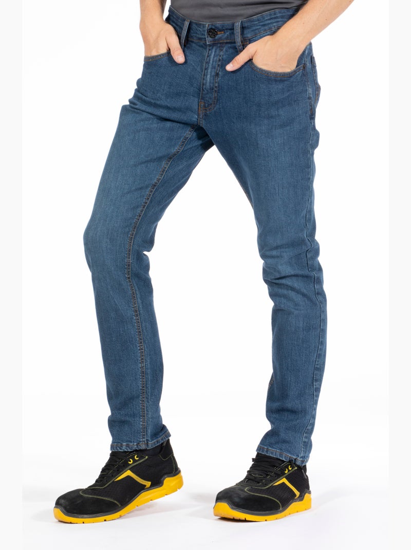 Pantalones vaqueros de trabajo corte recto ajustado stone cepillado elástico WORK3 'Rica Lewis' Azul - Kiabi