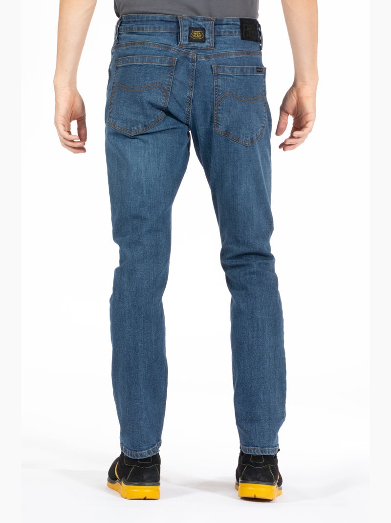 Pantalones vaqueros de trabajo corte recto ajustado stone cepillado elástico WORK3 'Rica Lewis' Azul - Kiabi
